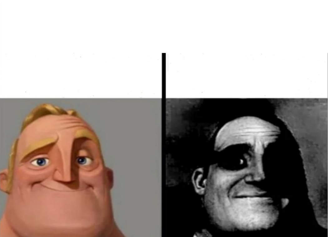 Sticker template meme bobleponge incredibles mr incredible incroyable sourire normal inquiet effrayant sombre traumatise malaise pixar reaction par risibot