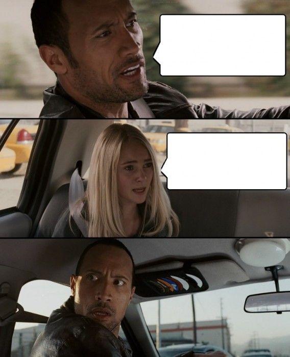 Sticker template meme rock driving the rock dwayne johnson voiture conduite dialogue fille mal aise bavard conducteur dispute voyage reaction par risibot