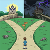 template meme two paths deux chemins fourche choix gentil mechant bien mal destin enfant route avenir reaction