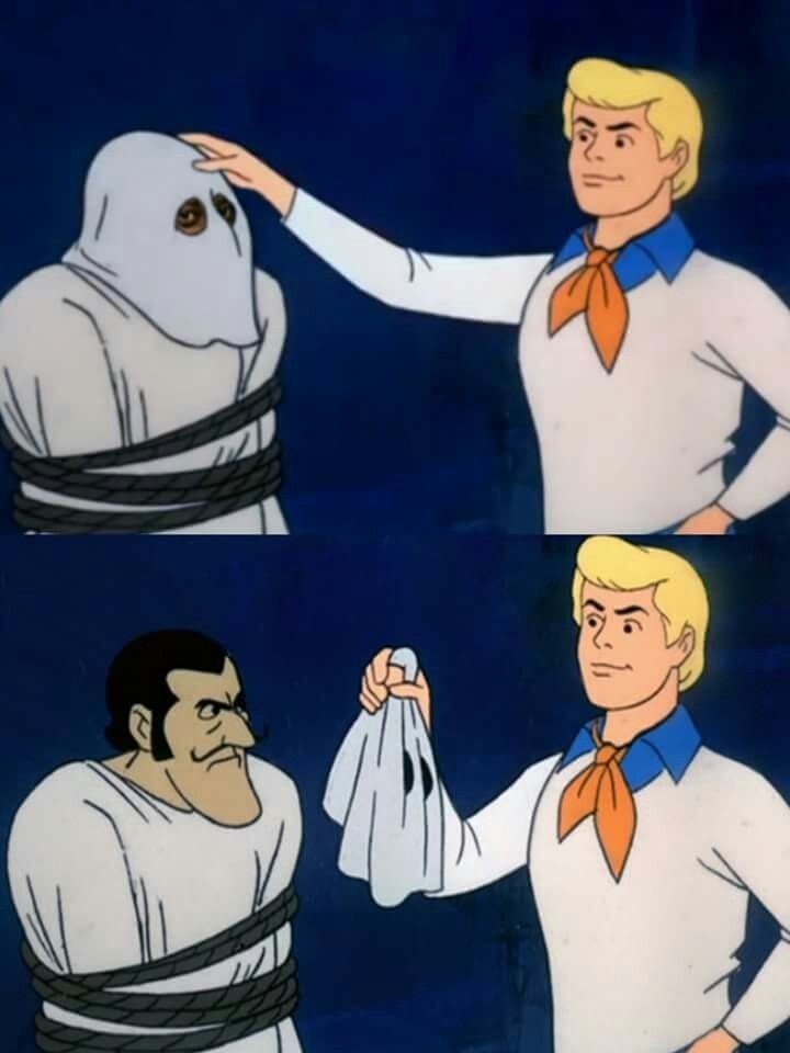 Sticker template meme scooby doo mask reveal scooby fred demasque fantome coupable revelation identite vrai visage mask dessin anime reaction drole par risibot