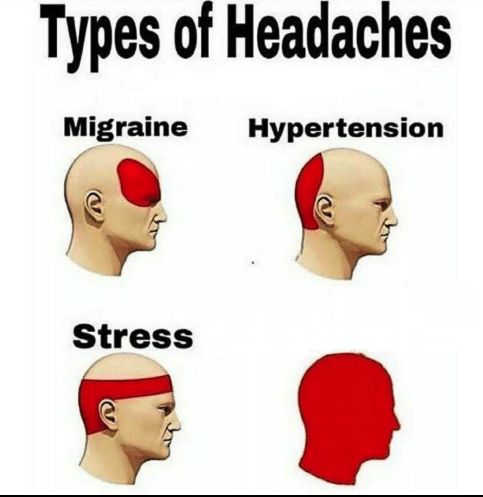 Sticker template meme types of headaches maux de tete migraine hypertension stress tete rouge douleur cerveau types classement reaction drole par risibot
