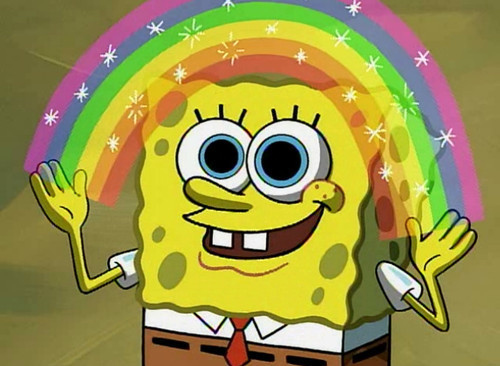 Sticker template meme imagination spongebob bobleponge arc en ciel imagination magie reve fantaisie enfant joie creatif reaction drole par risibot