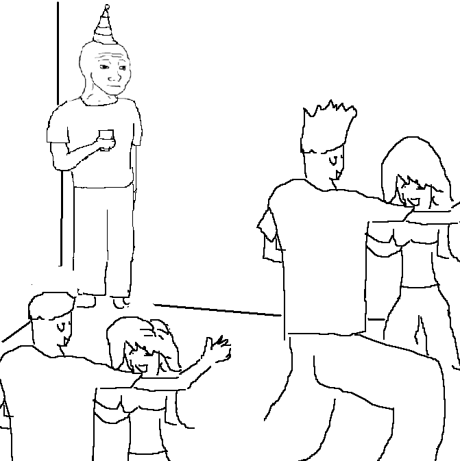 Sticker template meme they dont know wojak fete solitaire danse secret anniversaire eux ne savent pas introverti gaucher anxiete reaction drole par risibot