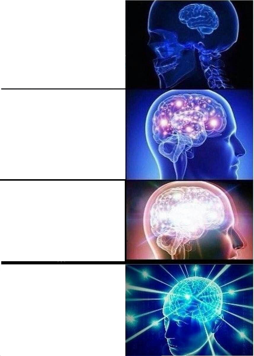 Sticker template meme expanding brain cerveau evolution intelligence niveaux genie idee big brain progression cerebral ironique reaction drole par risibot