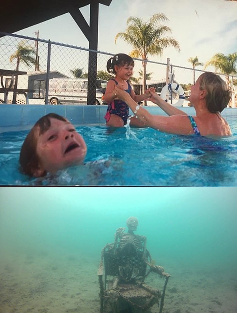 Sticker template meme mother ignoring kid drowning mere piscine noyade enfant ignore indifference squelette negligence bobo neglige reaction drole par risibot