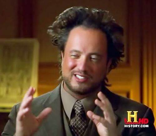 Sticker template meme ancient aliens extraterrestres giorgio tsoukalos theorie complot ovni histoire channel cheveux explication aliens pyramides reaction drole par risibot