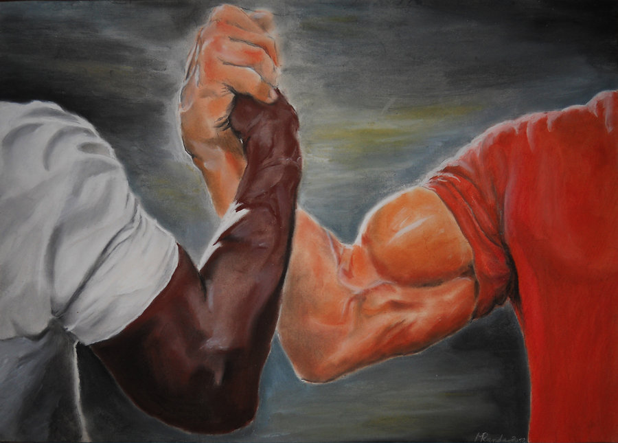 Sticker template meme epic handshake poignee de main bras accord alliance muscles amitie union respect entente force reaction drole par risibot