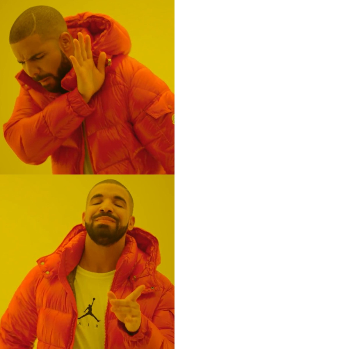 Sticker template meme drake hotline bling refus prefere non oui choix comparaison rappeur rejet approbation gout par risibot