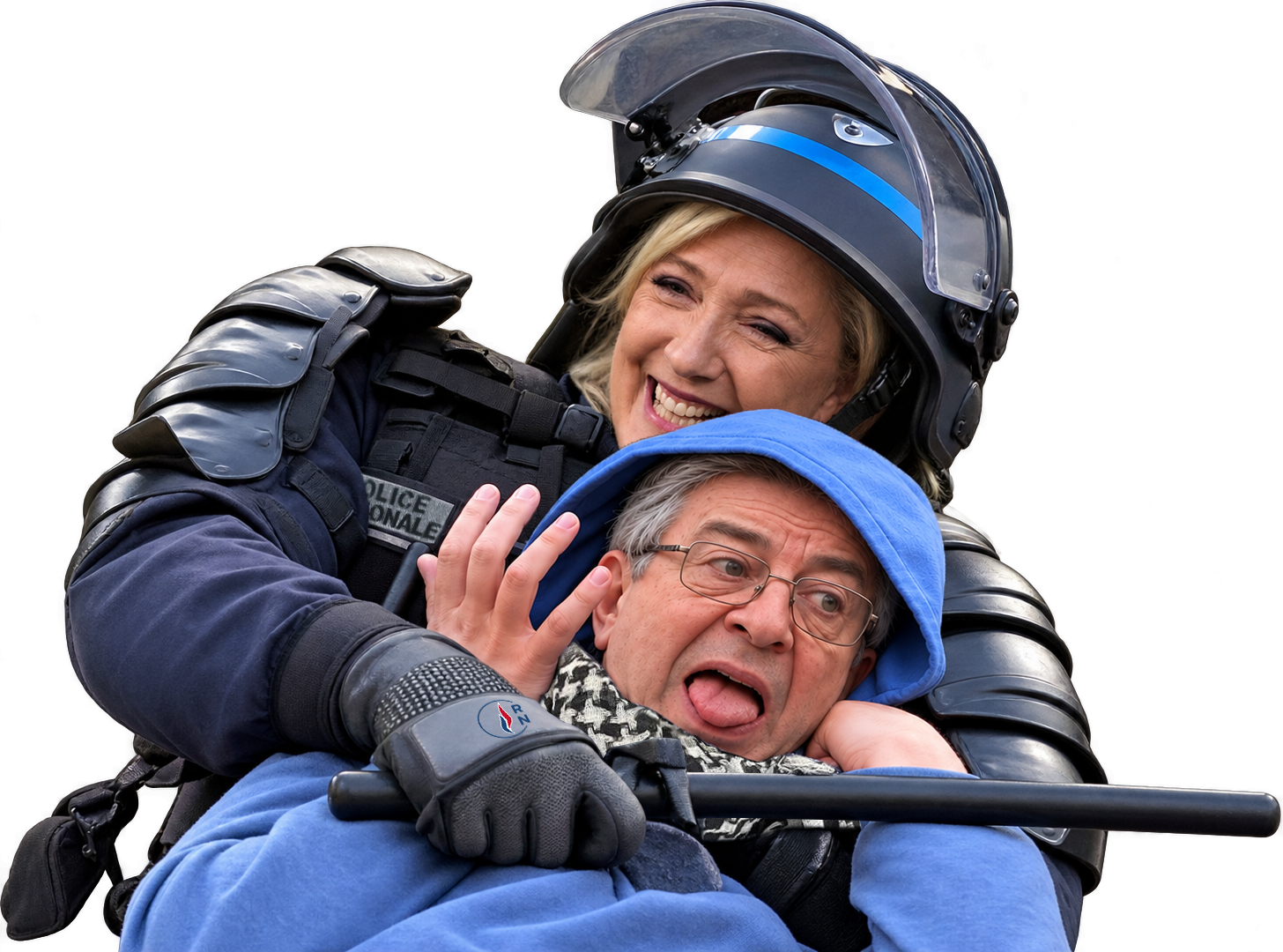 Sticker mlp melenchon crs police tonfa manif etrangle jlm lfi rn 2027 marine lepen par Madza