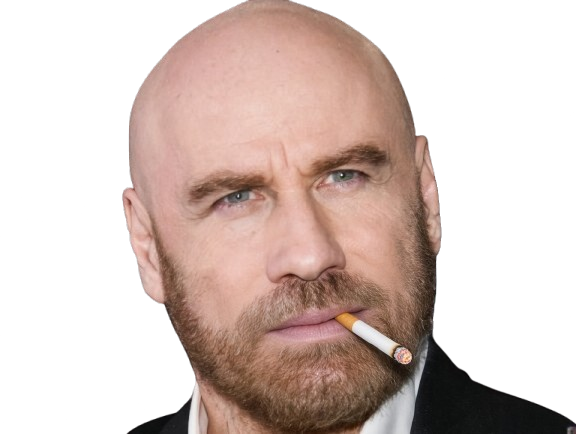 Sticker john travolta acteur danseur americain chauve cinquantaine quinquagenaire barbe yeux bleus bg cigarette fume par PubliusOvidius
