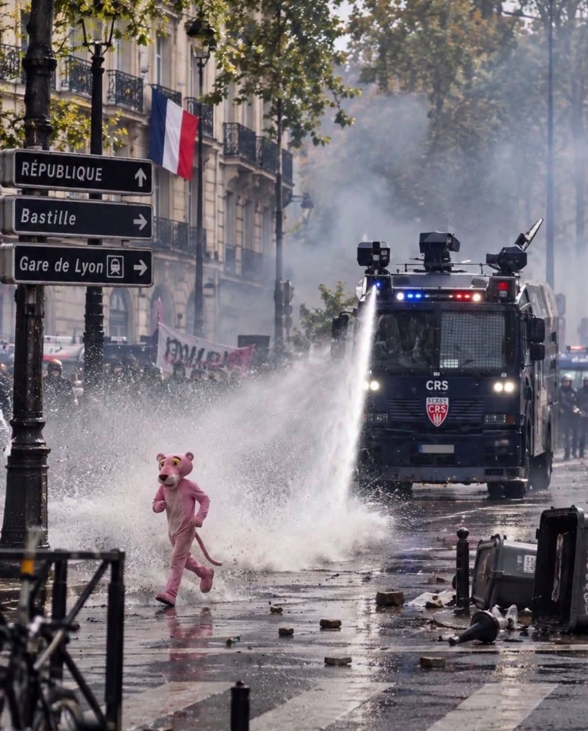 Sticker manif manifestation 17octobre panthere rose pillards pillage etudiante etudiants crs centaure par syrupballs