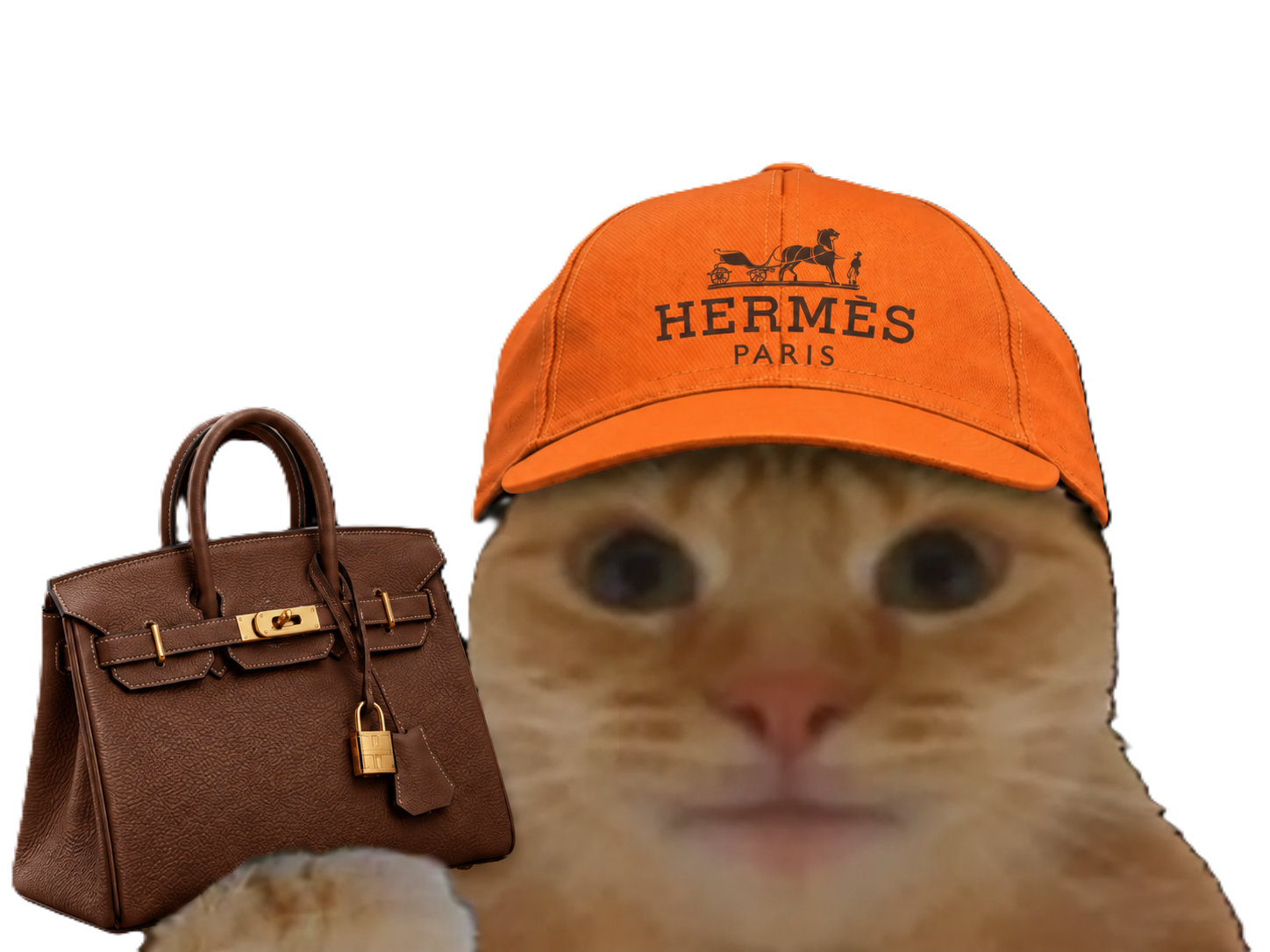 Sticker chat casquette bourse glace fiston laverited hermes birkin croute coutequecoute punaise cuir france brun marron par Percevalois