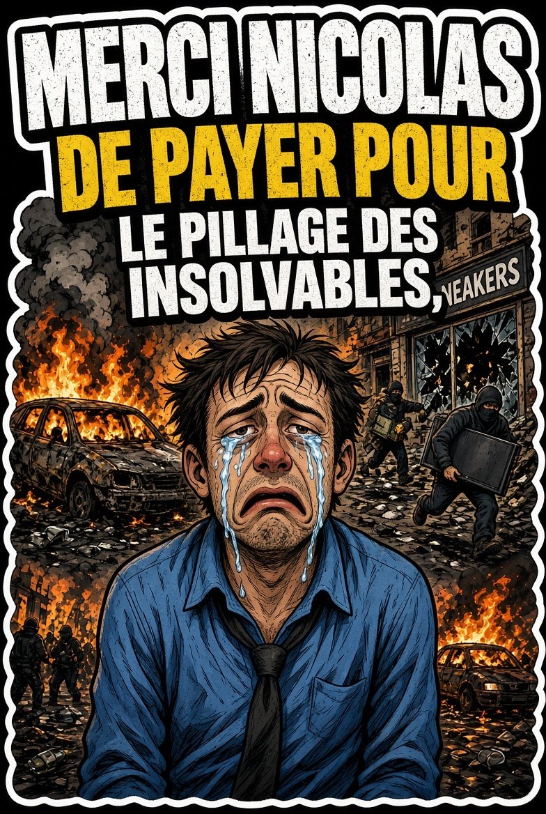 Sticker nicolas esclave pleur larme lycee manif poubelle pousse emeute pillage par CobideSuede