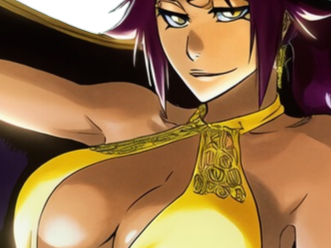 Sticker yoruichi shihouin bleach cheveux pourpre violet yeux jaune ambre peau mate desdemone dess fic bloop par Bl0op