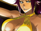 yoruichi shihouin bleach cheveux pourpre violet yeux jaune ambre peau mate desdemone dess fic bloop