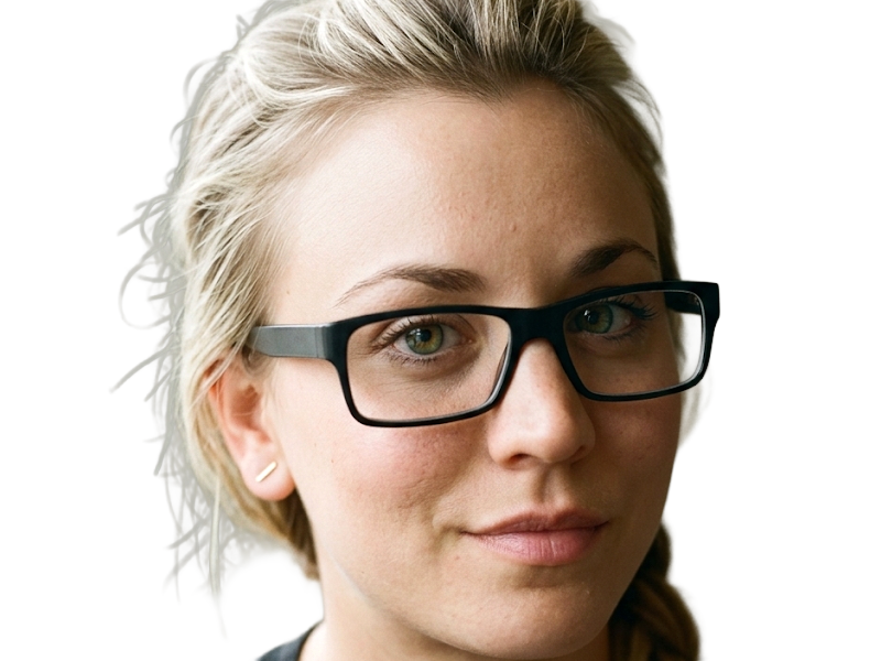 Sticker kaley cuoco actrice productrice executive mannequin americaine femme blonde yeux verts lunettes 2010s par Dark-63