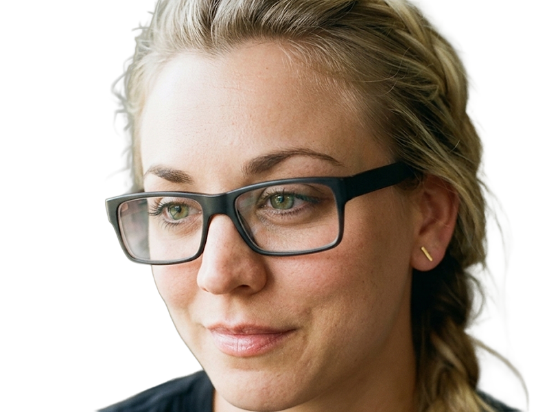 Sticker kaley cuoco actrice productrice executive mannequin americaine femme blonde yeux verts lunettes 2010s par Dark-63