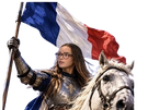 louise montangon lunettes brune droite droitard queen reine jeanne cheval drapeau france bleu blanc rouge