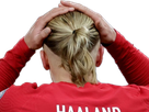 erling haaland haland braut cyborg homme sportif footballeur norvegien anglais blond yeux bleus vingtaine vingtenaire
