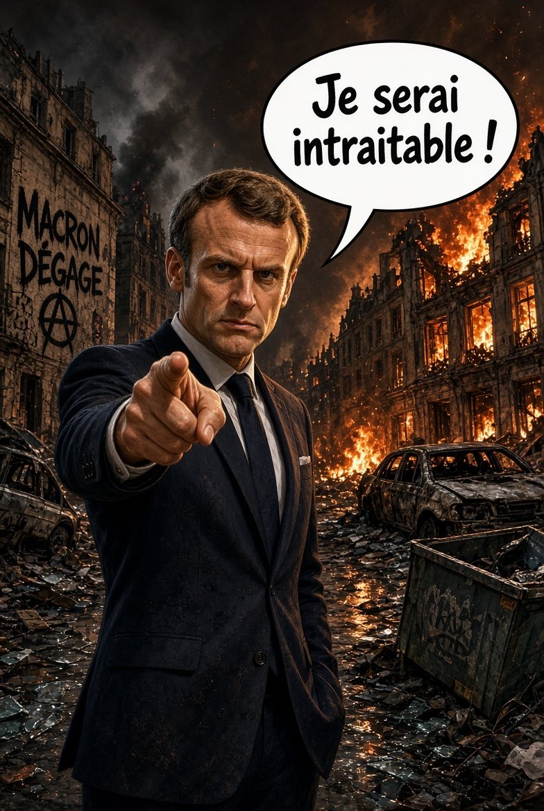 Sticker macron intraitable emmanuel president emeutes manif manifestation pillage saccage feu guerre civile guerrilla par Ginatack
