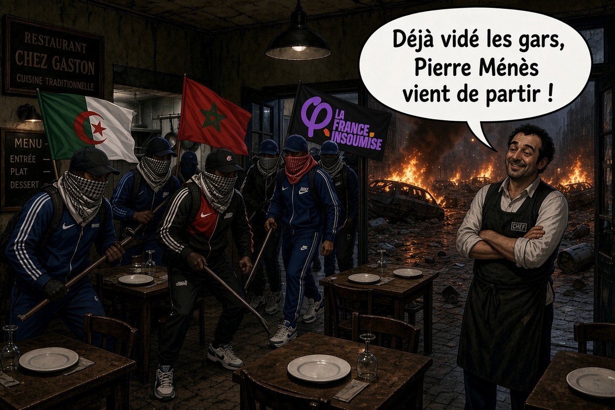 Sticker emeutes manif manifestation pillage saccage feu guerre civile guerrilla algerie racaille qlf pierre menes par Ginatack