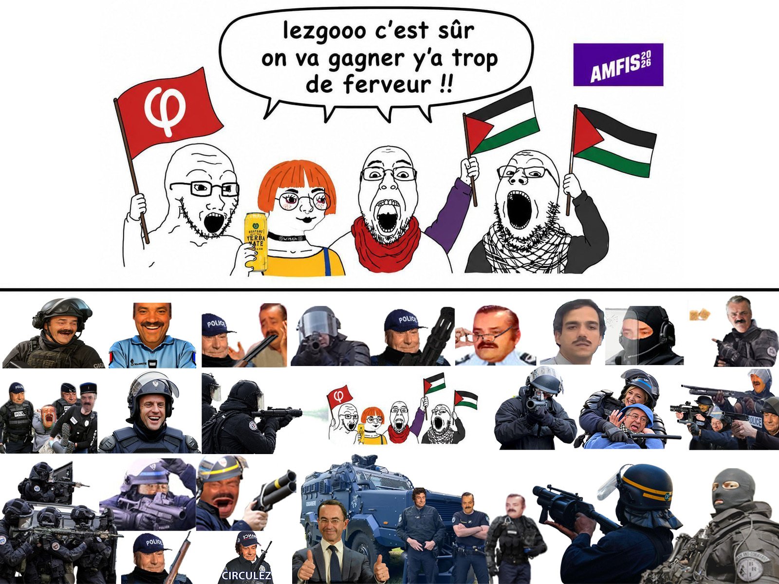 Mème gauchiste manif encadre cerne nasse police gouv bide 24 octobre lfi fiste par Madza