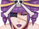 katen kyokotsu bleach cheveux violet yeux vert bandeau frange crane fic bloop