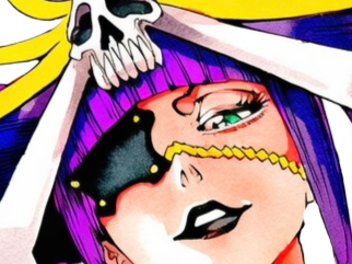 Sticker katen kyokotsu bleach cheveux violet yeux vert bandeau frange crane fic bloop par Bl0op