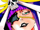 katen kyokotsu bleach cheveux violet yeux vert bandeau frange crane fic bloop