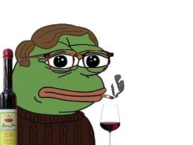 pepe frog bouteille verre vin lunettes cigarette perruque pull intello