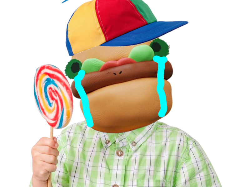 Sticker hambourger ham bourger op fic enfant tete penchee penche larmes triste pleure par BruceWhey