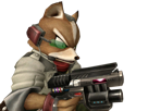 renard-serieux-starfox-fox-flingue-surveille-laser-super-brawl-blaster-mefiance-gun-smash-arme-mefiant-furry-regard-grave-tinnova-mccloud-pistolet-bros-determine