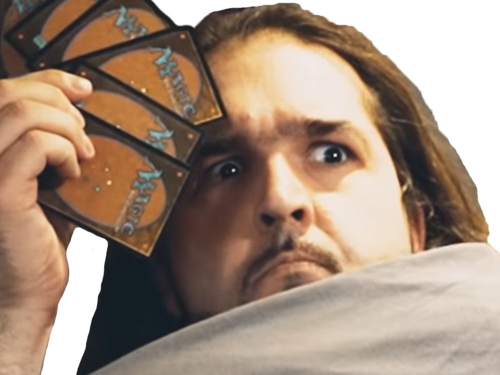 joueur jdg mains etonnement paquets mage sebastien garde rassiat killerjamme sorcier noir cartes surveille seb enerver colere de magic du grenier